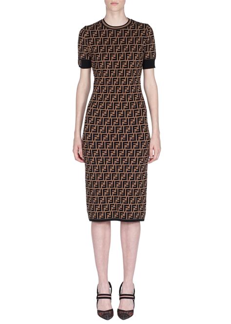 fendi short sleeve logo knit midi dress|fendi ladies knitwear.